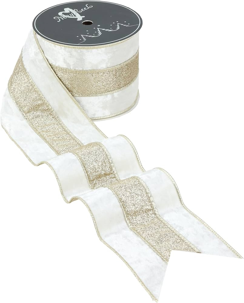 MAYREEL Ivory Crushed Velvet Ribbon Wired 4 Inch 10 Yards | Amazon (US)