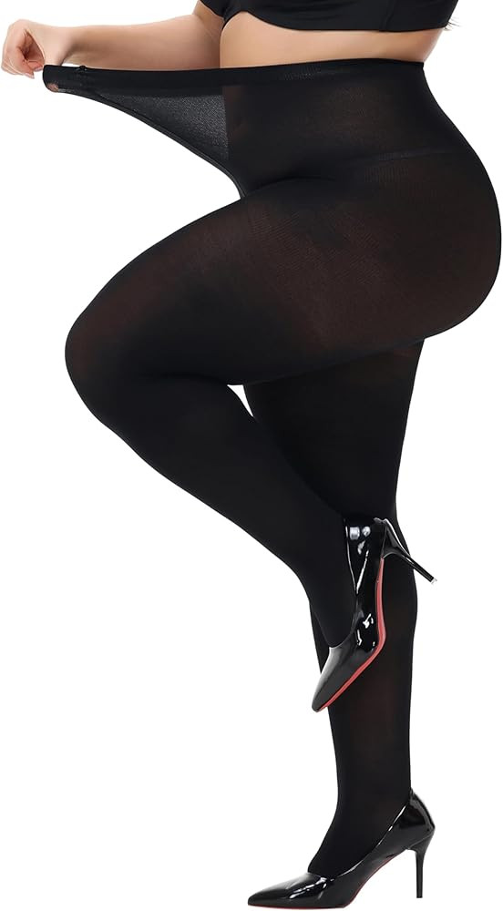HeyUU Plus Size Tights for Women High Waist Stockings Semi Opaque Women’s Panyhose with Super C... | Amazon (UK)