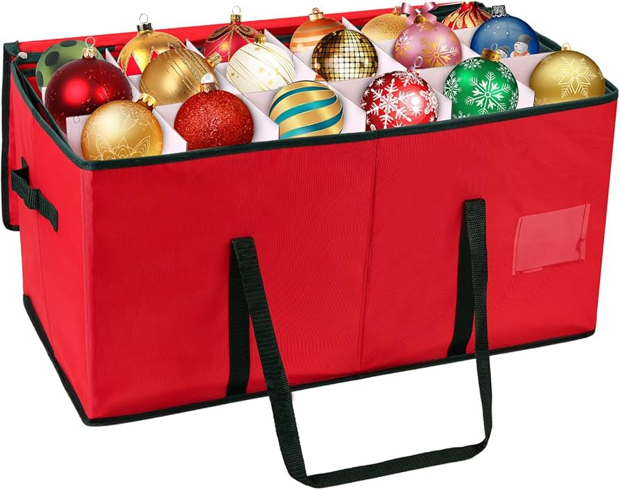 Fixwal Christmas Ornament Storage Box Holiday Decoration Organizer Keeps 54 Holiday Ornaments wit... | Amazon (US)