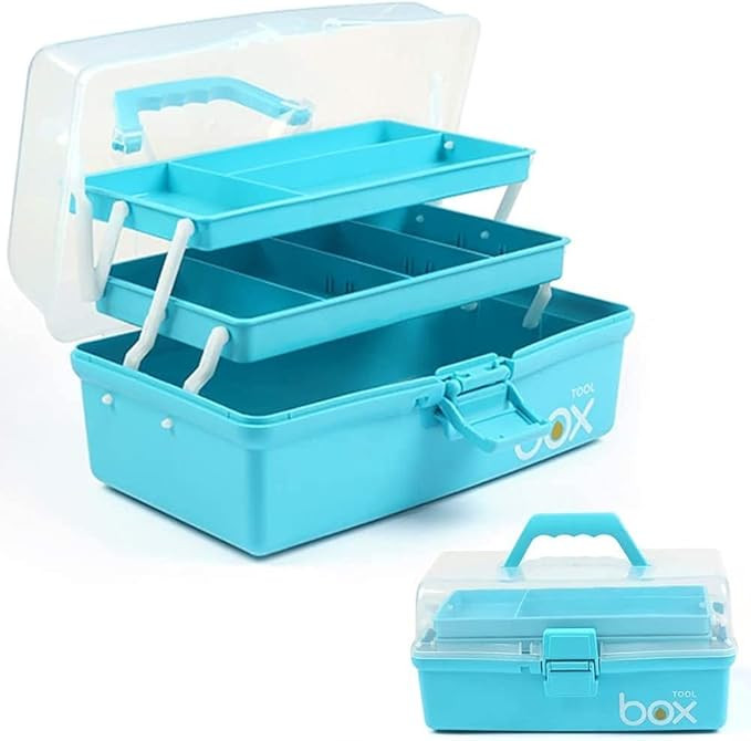 12in 3-Layer Plastic Craft Organizers and Storage, Portable Folding Tackle Box with Handle & Adju... | Amazon (US)