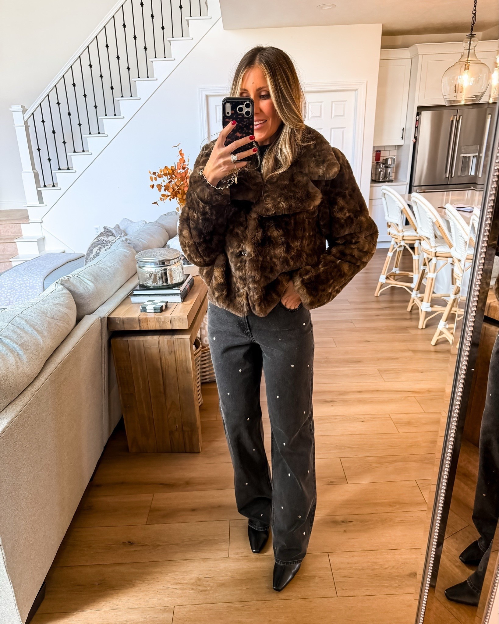 Trending outfit, bedazzled jeans for holiday party, faux fur coat, winter style, themominstyle
Straight high rise size 8 long

#LTKootd #LTKSeasonal #LTKHoliday