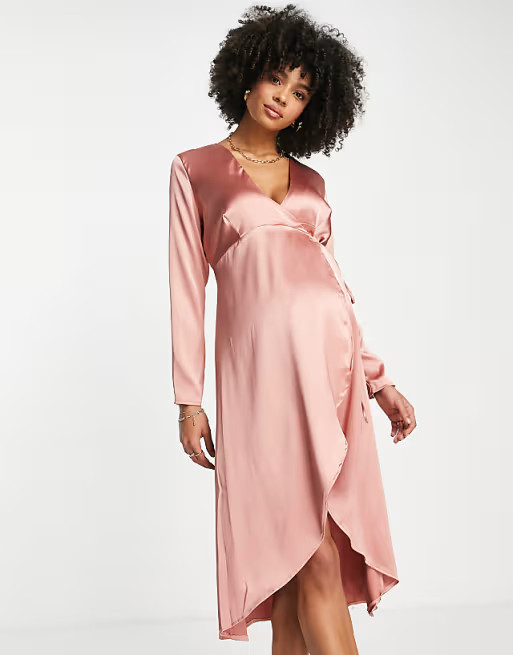 Twisted Wunder Maternity wrap dress in rose pink | ASOS (Global)