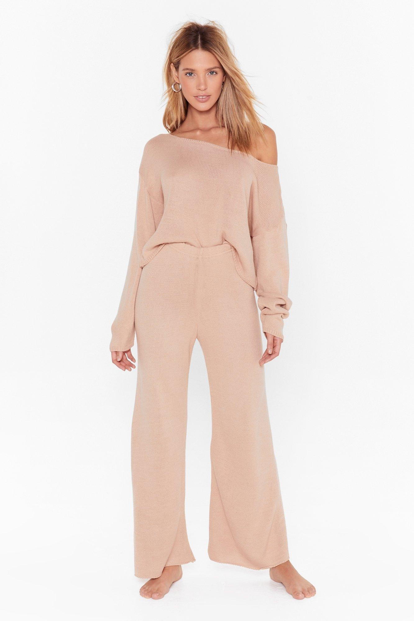 Womens Knit Off-The-Shoulder Lounge Sweater And High-Waisted Pants - Nude | NastyGal (US & CA)