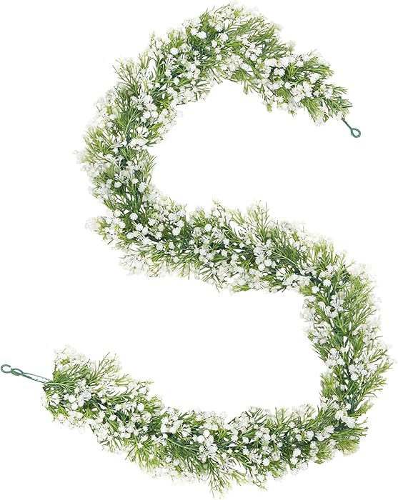 Dolicer 2 Pcs Babys Breath Artificial Flowers Vines, Faux White Hanging Baby Breath Garland, Real... | Amazon (US)