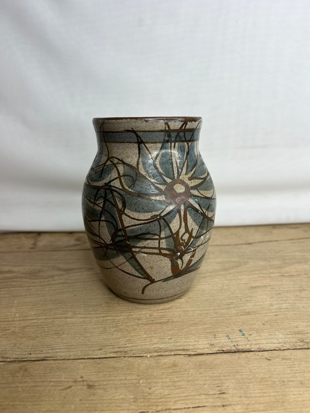 Vintage Terry Godby Studio Pottery Pale Brown Vase With Blue & Brown Floral Design. in Good Condi... | Etsy (US)