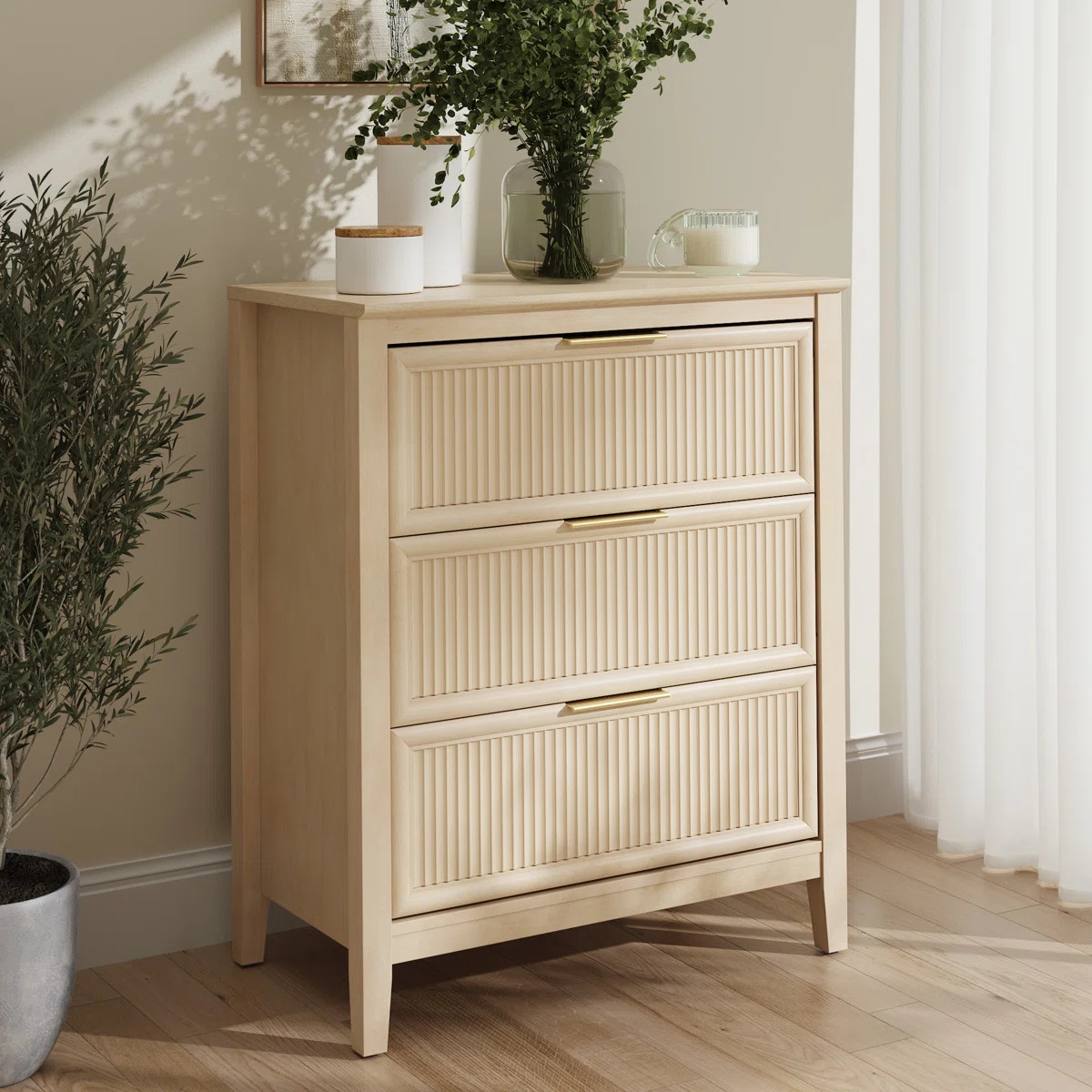 Fluted 3 Drawer Dresser, Bedroom And Living Room Furniture | Wayfair North America