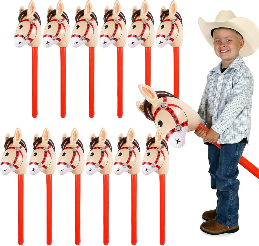 12 PCS 37 Inch Red Inflatable Stick Horse Balloons Durable PVC Horse Head on Stick for Western Co... | Amazon (US)