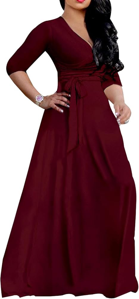 LightlyKiss Plus-Size Maxi Dresses for Women African Summer 3/4 Sleeves Beach Sundress with Pocke... | Amazon (US)
