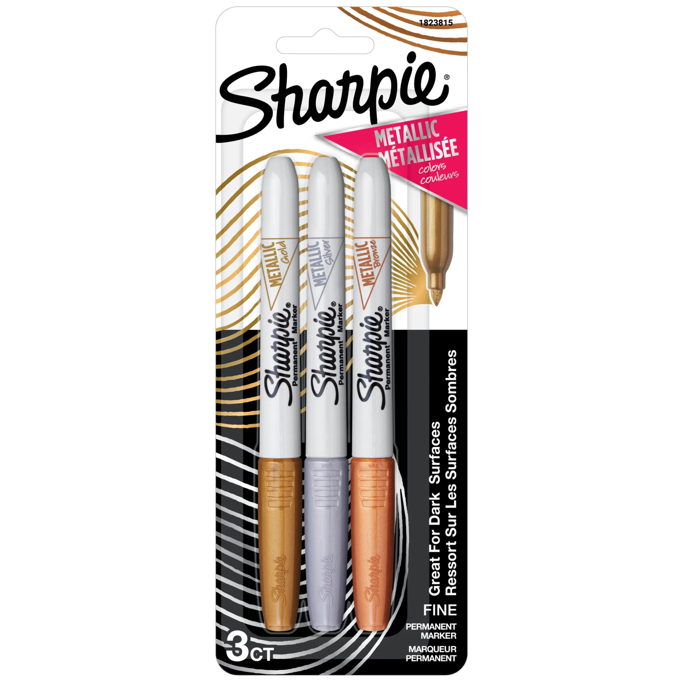 Sharpie Metallic Permanent Markers, Fine Point, Assorted Metallic, 3 Count | Walmart (US)