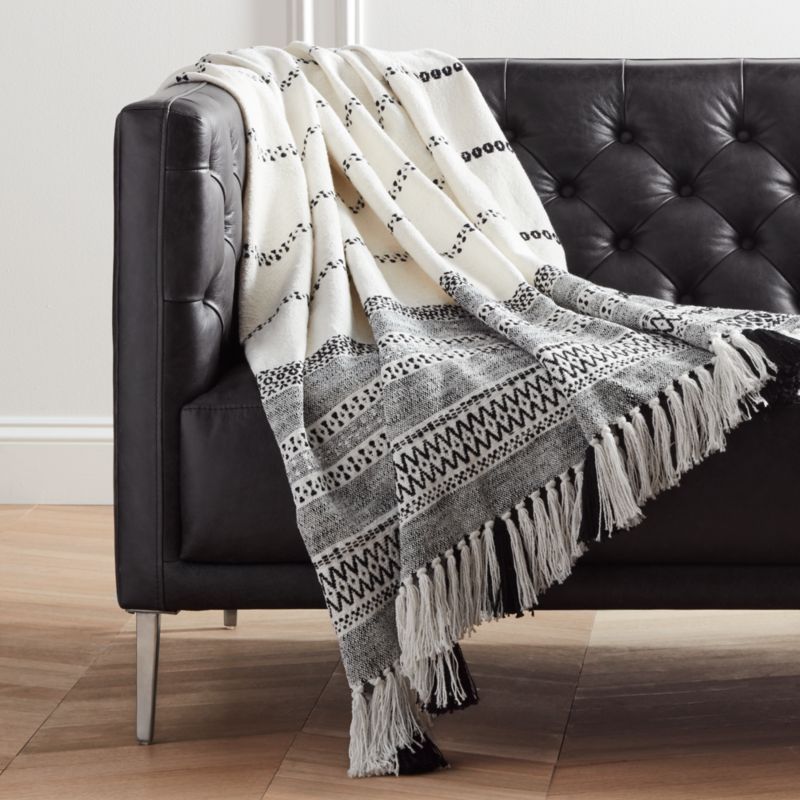 Jema Black and White Throw with Tassels + Reviews | CB2 | CB2