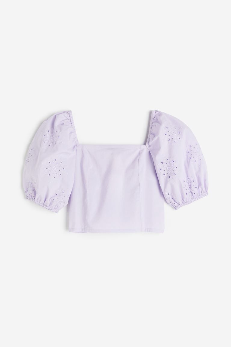 Puff-sleeved blouse - Square neckline - Short sleeve - Lilac - Ladies | H&M GB | H&M (UK, MY, IN, SG, PH, TW, HK)