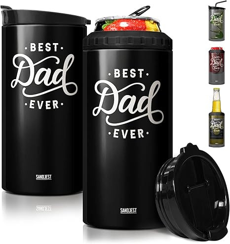 SANDJEST 4-in-1 Best Dad Ever Tumbler Gifts for Dad from Daughter Son - 12oz Dad Can Cooler Tumbl... | Amazon (US)