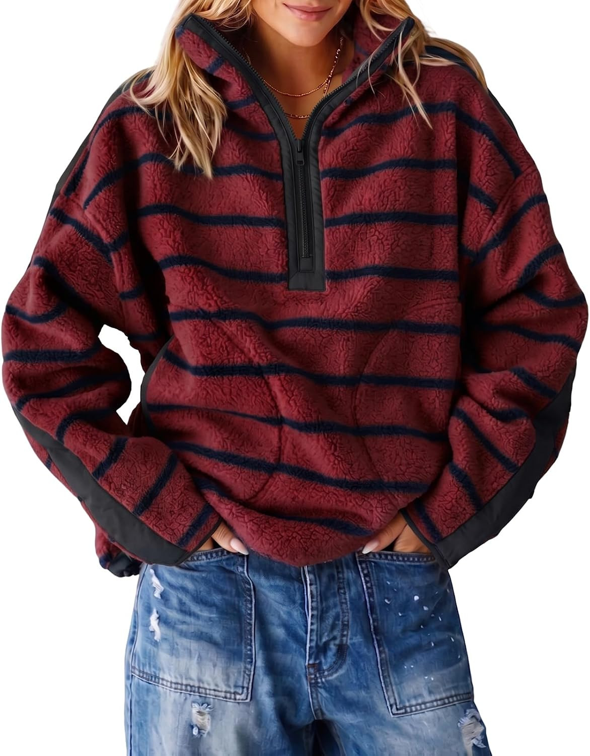 Fisoew Womens Fleece Sweatshirt Quarter Zip Pullover Winter Warm Coats | Amazon (US)