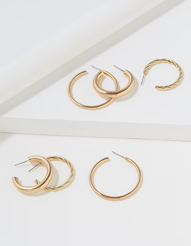 AEO Gold Hoop Earrings 3-Pack | American Eagle Outfitters (US & CA)