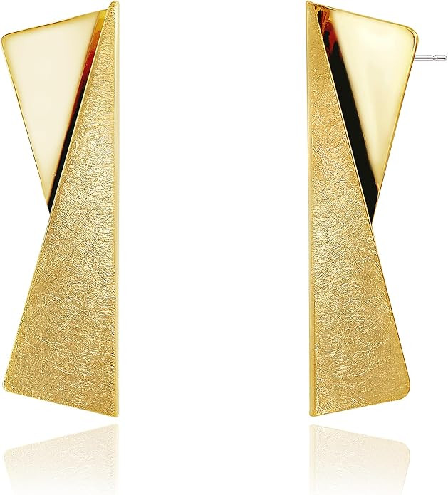 OZEL Gold Dangle Earrings for Women Brushed Finish, Matte Gold Statement Jewelry, 14k Gold Plated | Amazon (US)