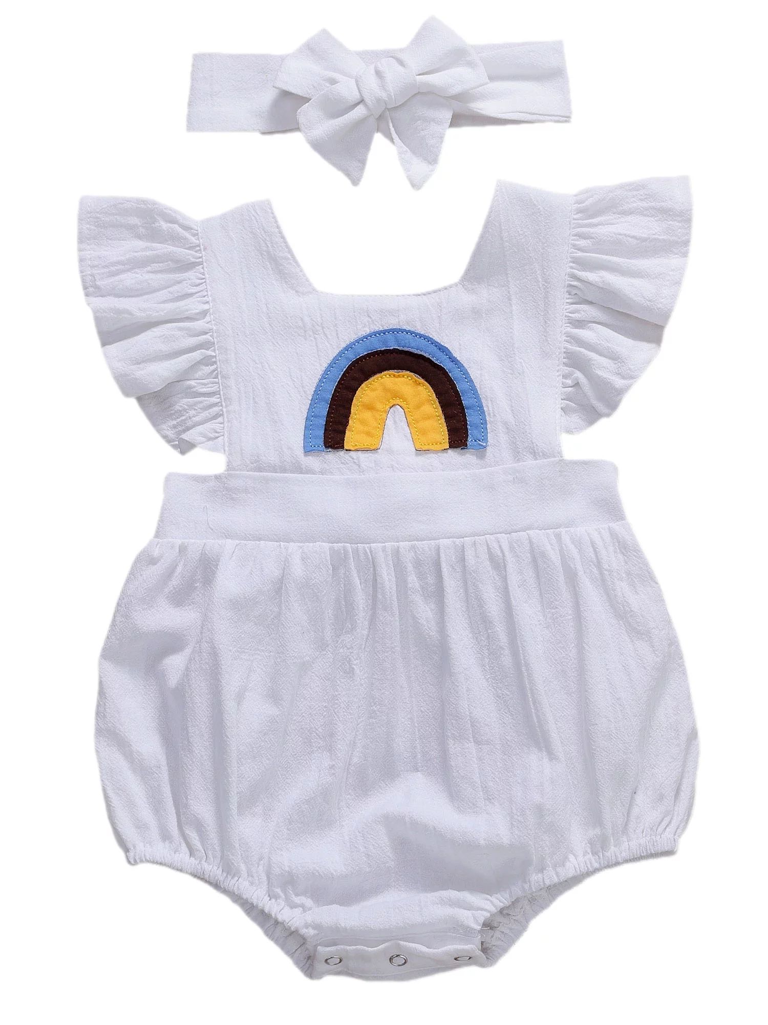 Newborn Baby Girl Rainbow Print Romper Bodysuit Sleeveless Jumpsuit+ Headband Outfits Set 0-24M | Walmart (US)