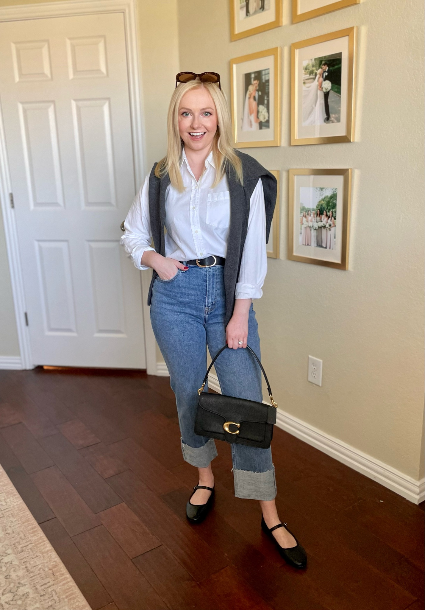 Wearing XS in top, 26P in jeans. Size up half in the shoes! | Mary janes, casual outfit, casual fall outfit, classic outfit 

#LTKstyletip #LTKSeasonal #LTKfindsunder100