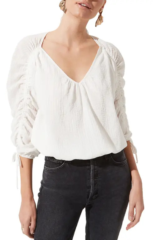 ASTR the Label Ruched Long Sleeve Top in White at Nordstrom, Size X-Small | Nordstrom