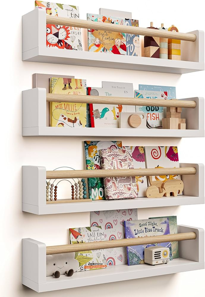 Nursery Book Shelves - 4 Pack, Wall Book Shelves for Bedroom Kids, Kids Wall Book Shelf, Book She... | Amazon (US)