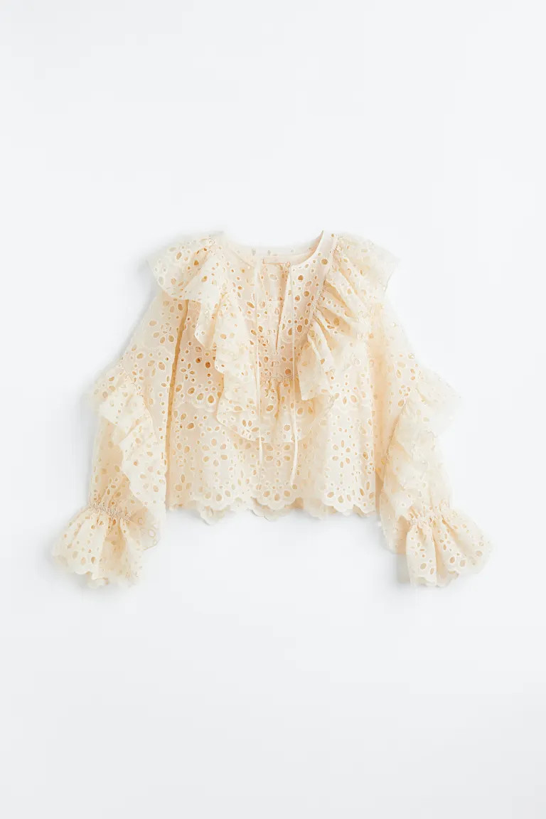 Broderie anglaise flounce-trimmed blouse | H&M (US + CA)