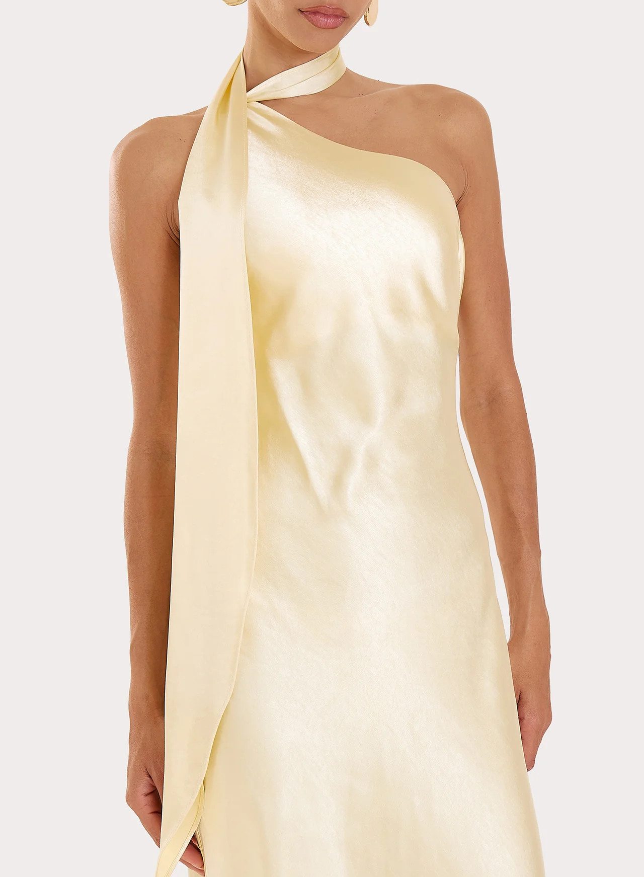 Women's Lemon Satin One Shoulder Maxi Dress | Ellen | 4th & Reckless | 4th & Reckless