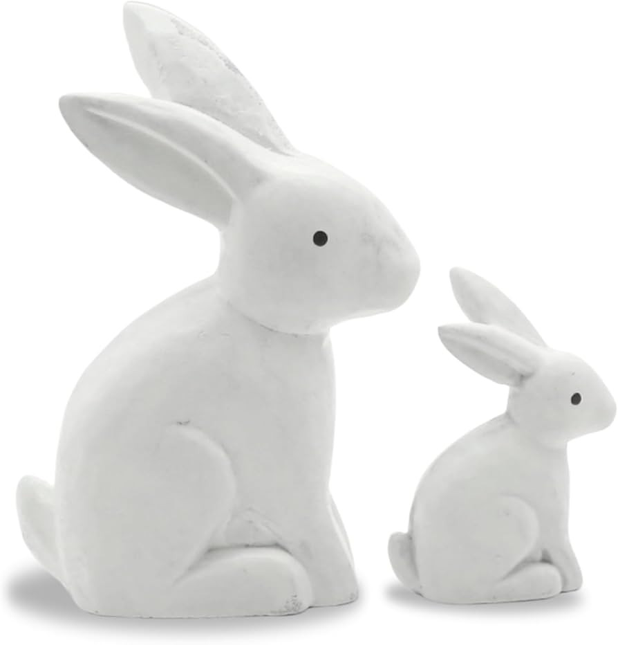Wooden Bunny Decor, Antique White Bunny Figurines Easter Rabbit Statue Set of 2, Bunny Decoration... | Amazon (US)