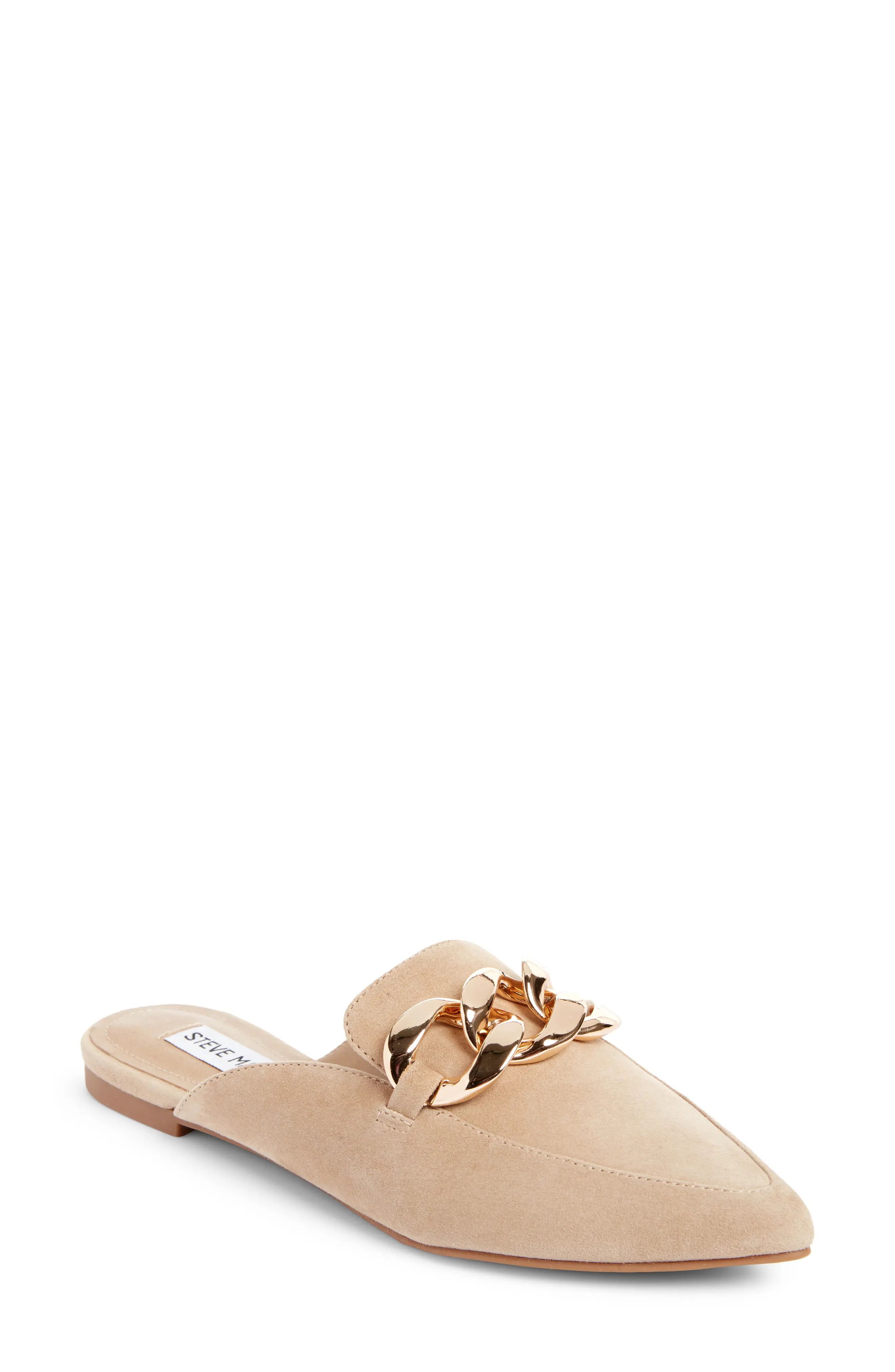 Steve Madden Finn Chain Pointed Toe Mule, Size 7 in Tan Suede at Nordstrom | Nordstrom