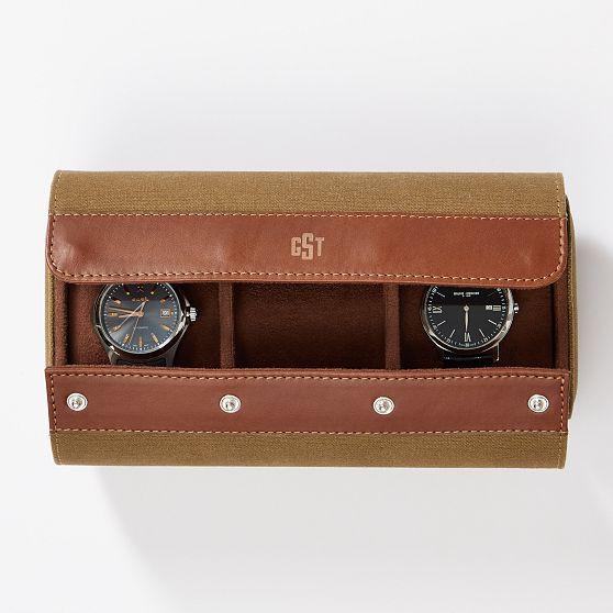 Mercer Waxed Canvas Travel Watch Roll, Triple, Khaki | Mark and Graham