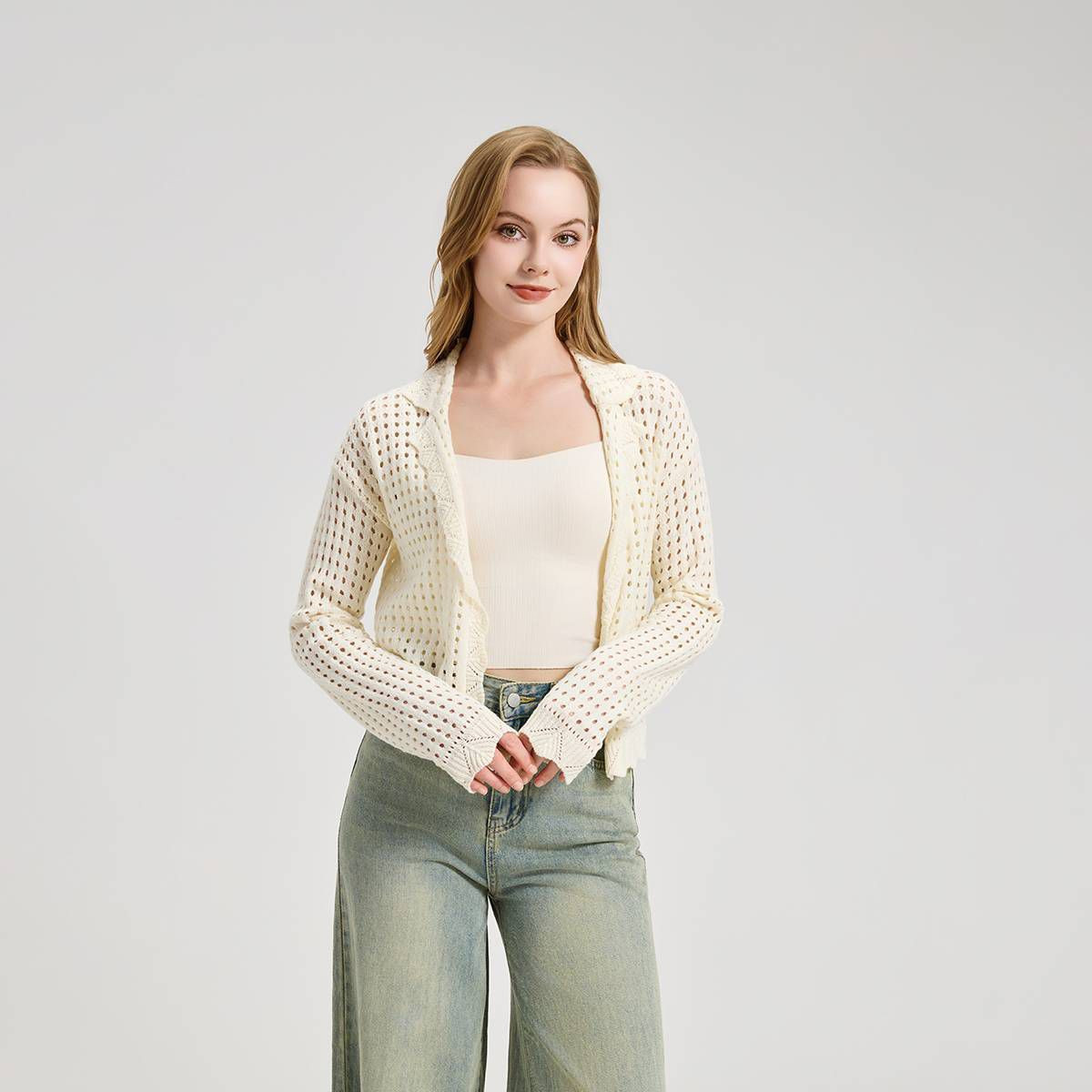 Women's Open Stitch Pointelle Cardigan Sweater - Universal Thread™ Cream S | Target
