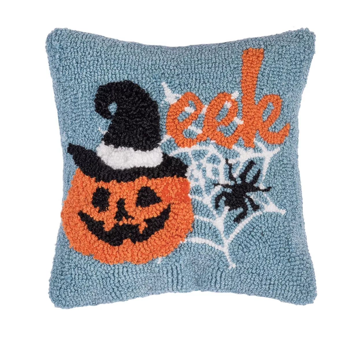 C&F Home Witch Hat on Jack O' Lantern "Eek" Mini Hooked Halloween Accent Pillow 12" x 12" | Target