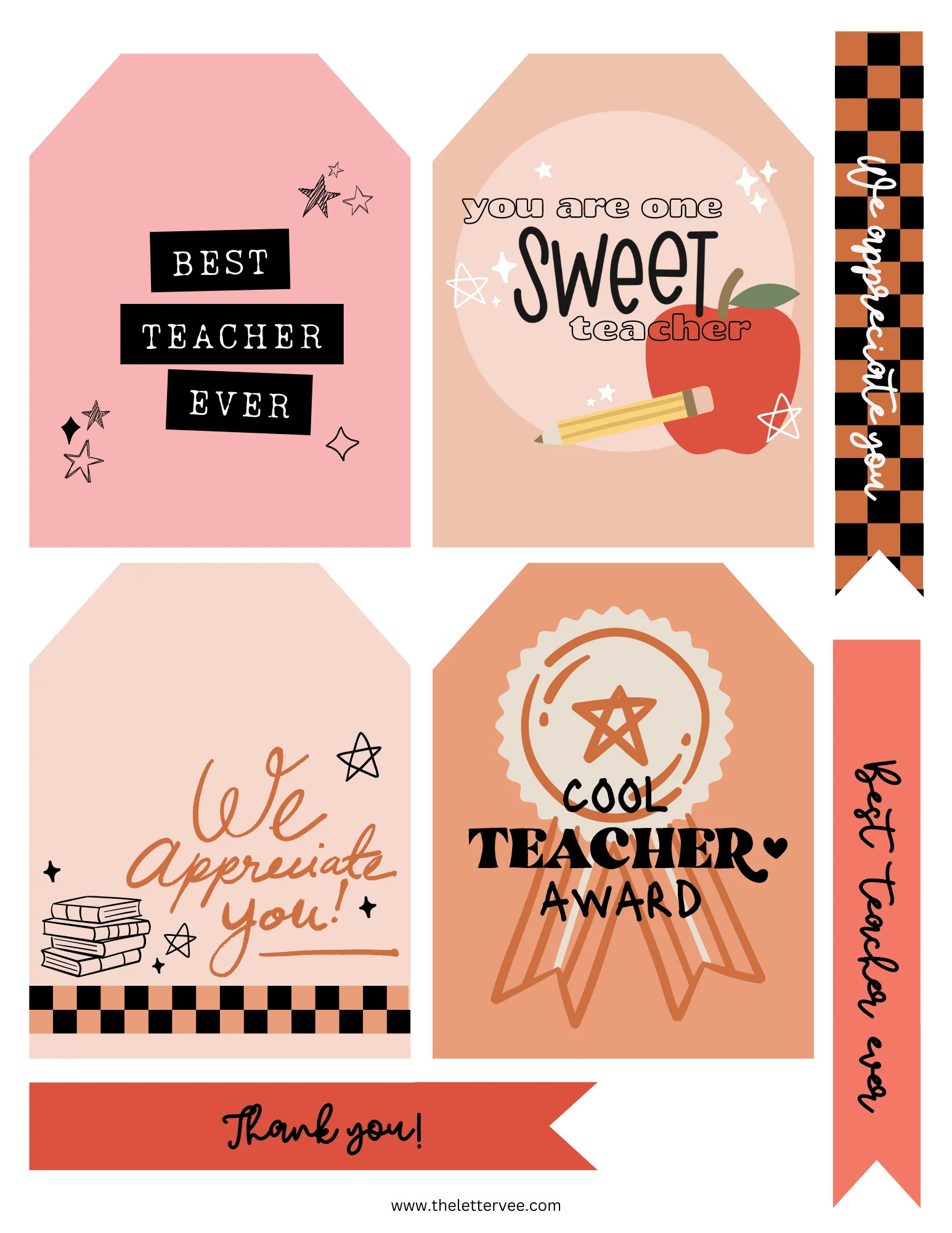 Teacher Appreciation Tags and Flags | Printable tags | The Letter Vee