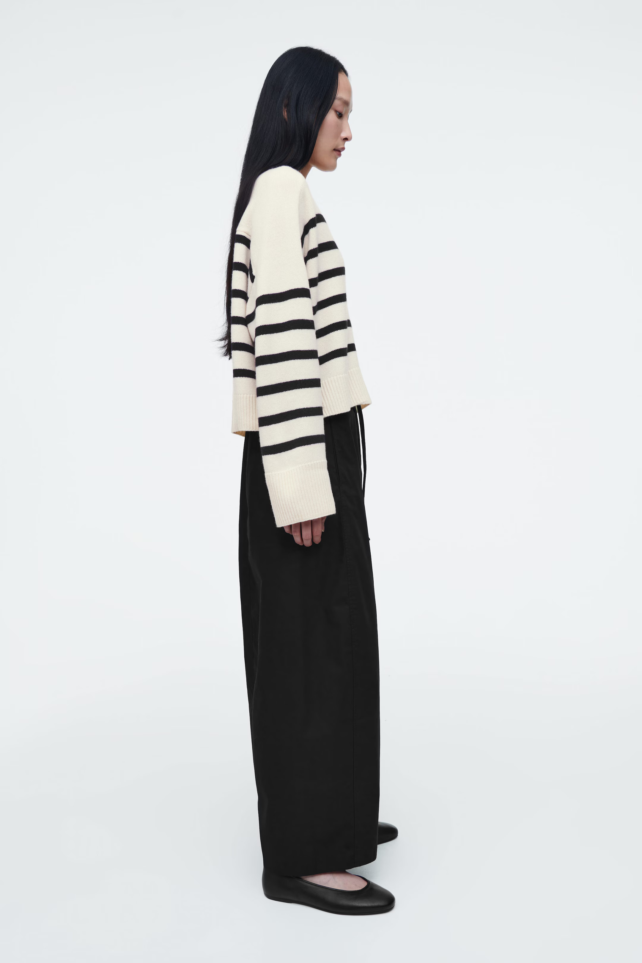 STRIPED MERINO WOOL V-NECK CARDIGAN - WHITE / STRIPED | COS | COS (EU)