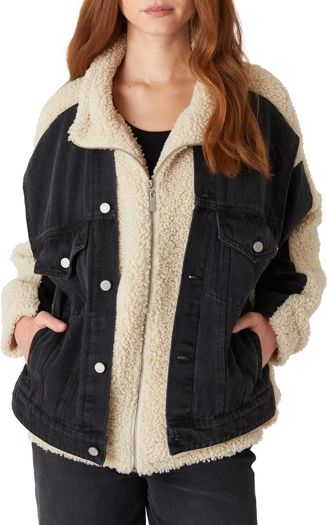 BLANKNYC High Pile Fleece & Denim Trucker Jacket | Nordstrom | Nordstrom