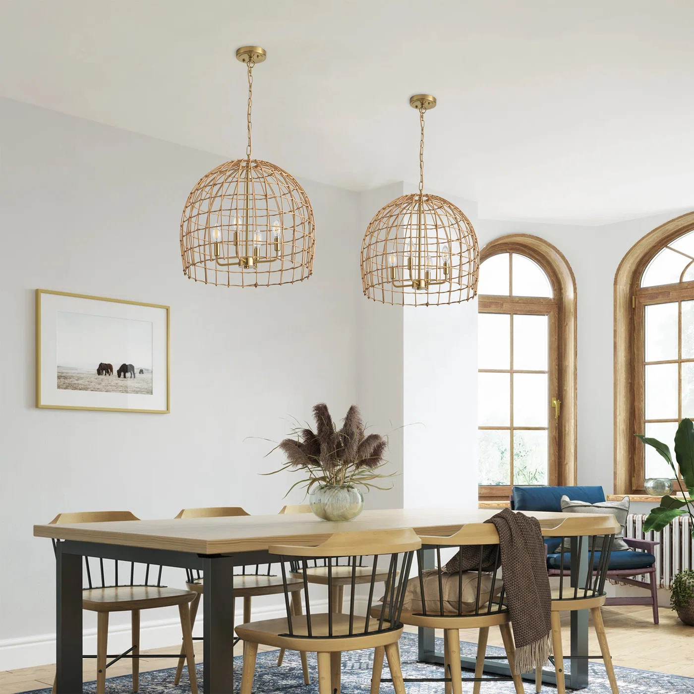 Robbie 4-light 19.69 inch Oversize Rattan Boho Dimmable Adjustable Pendant Light Chandelier | Wayfair North America