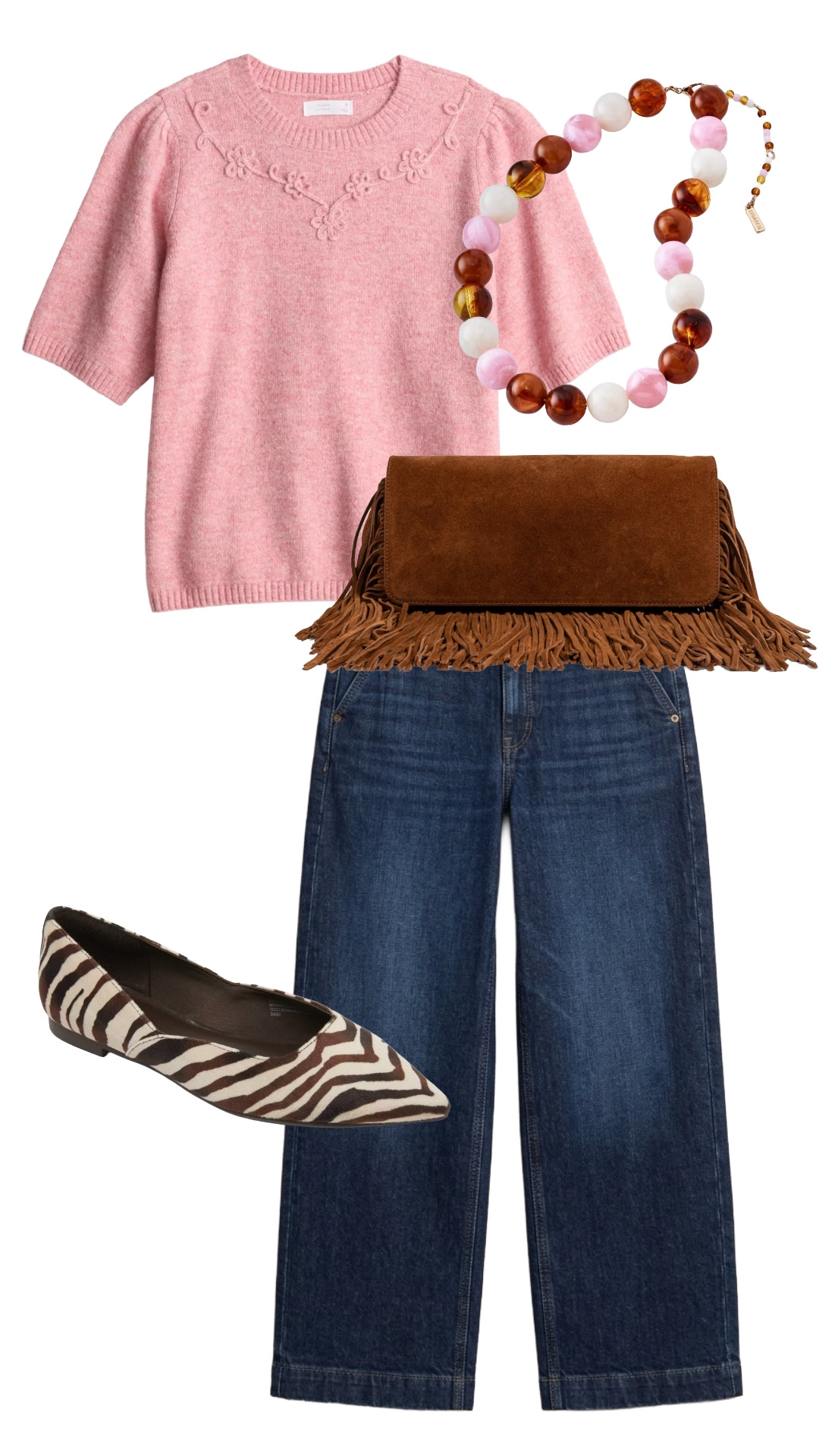 Pink and brown might be one of my favorite fall color combinations! 💕🤎 This short-sleeve sweater with wide-leg jeans, zebra flats, and a suede fringe bag feels casual but still really fun.

#FallDenim #PinkSweater #FallOutfitIdeas #LTKStyle

#LTKgrwm #LTKootd #LTKSeasonal
