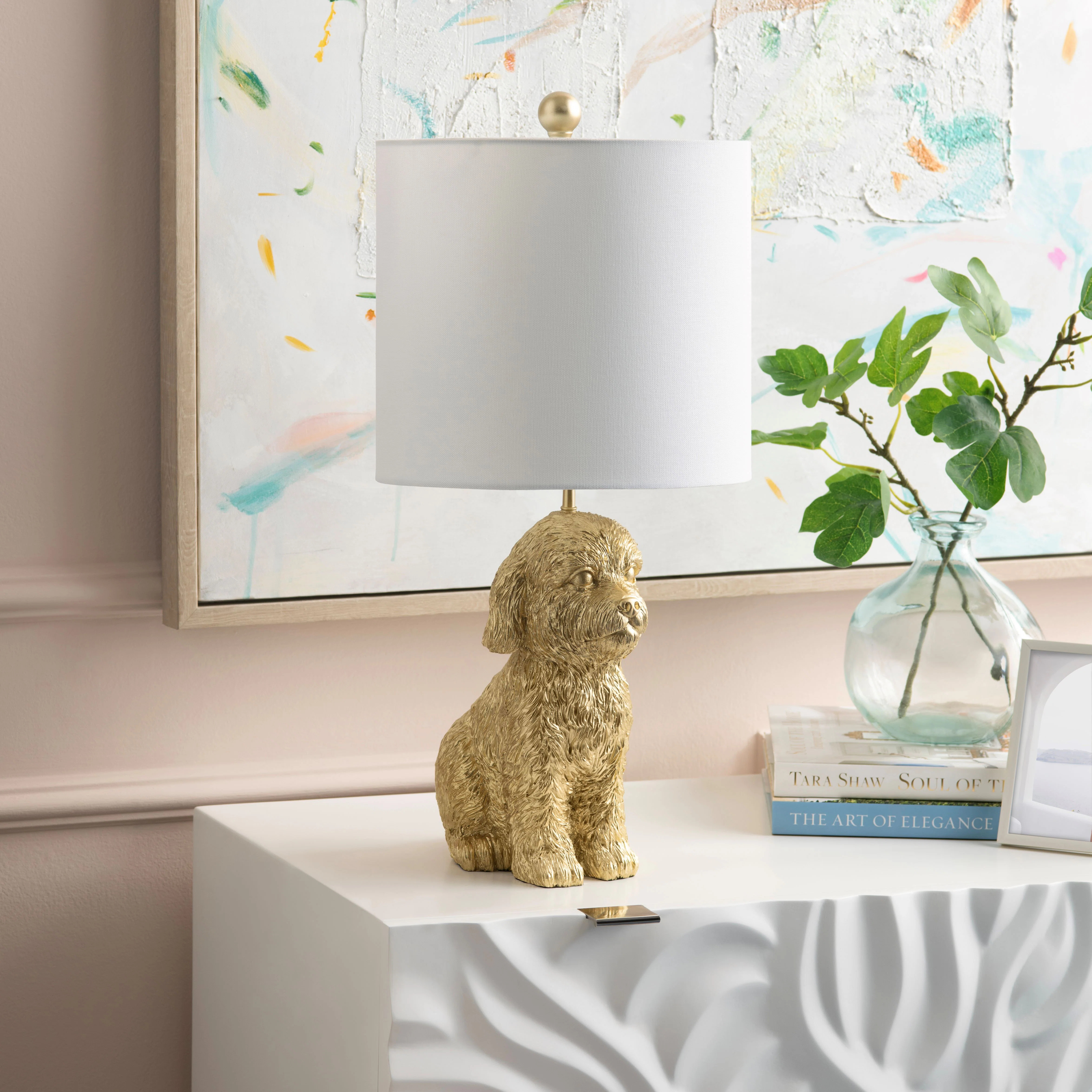 Resin Doodle Dog Table Lamp With Linen Shade | Wayfair North America