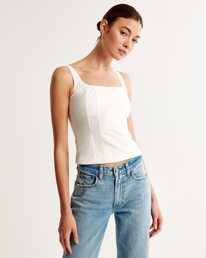 Women's Cotton-Blend Squareneck Corset Top | Women's New Arrivals | Abercrombie.com | Abercrombie & Fitch (US)