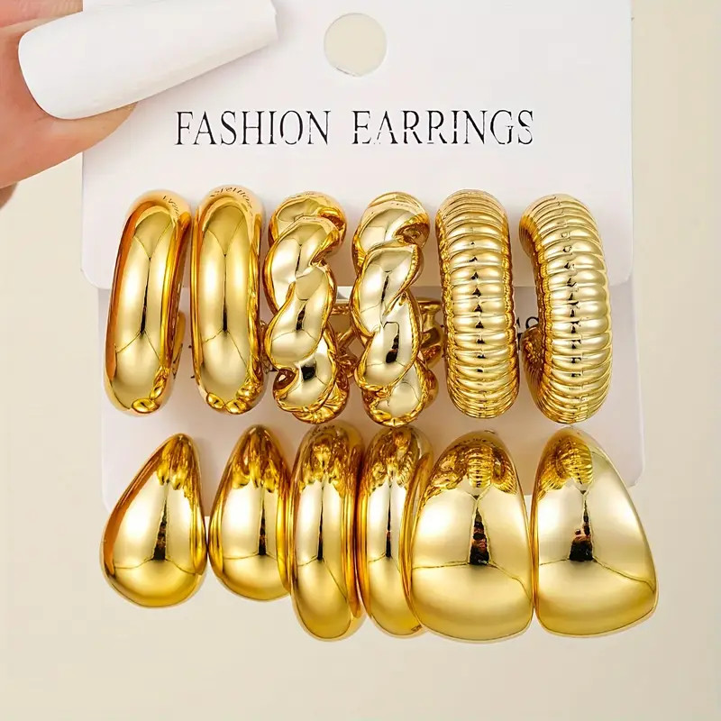 12pcs, Elegant & Simply Style, Golden Twisted Wide Hoop Earrings Set, Fashion Elegant Accessory F... | Temu Affiliate Program