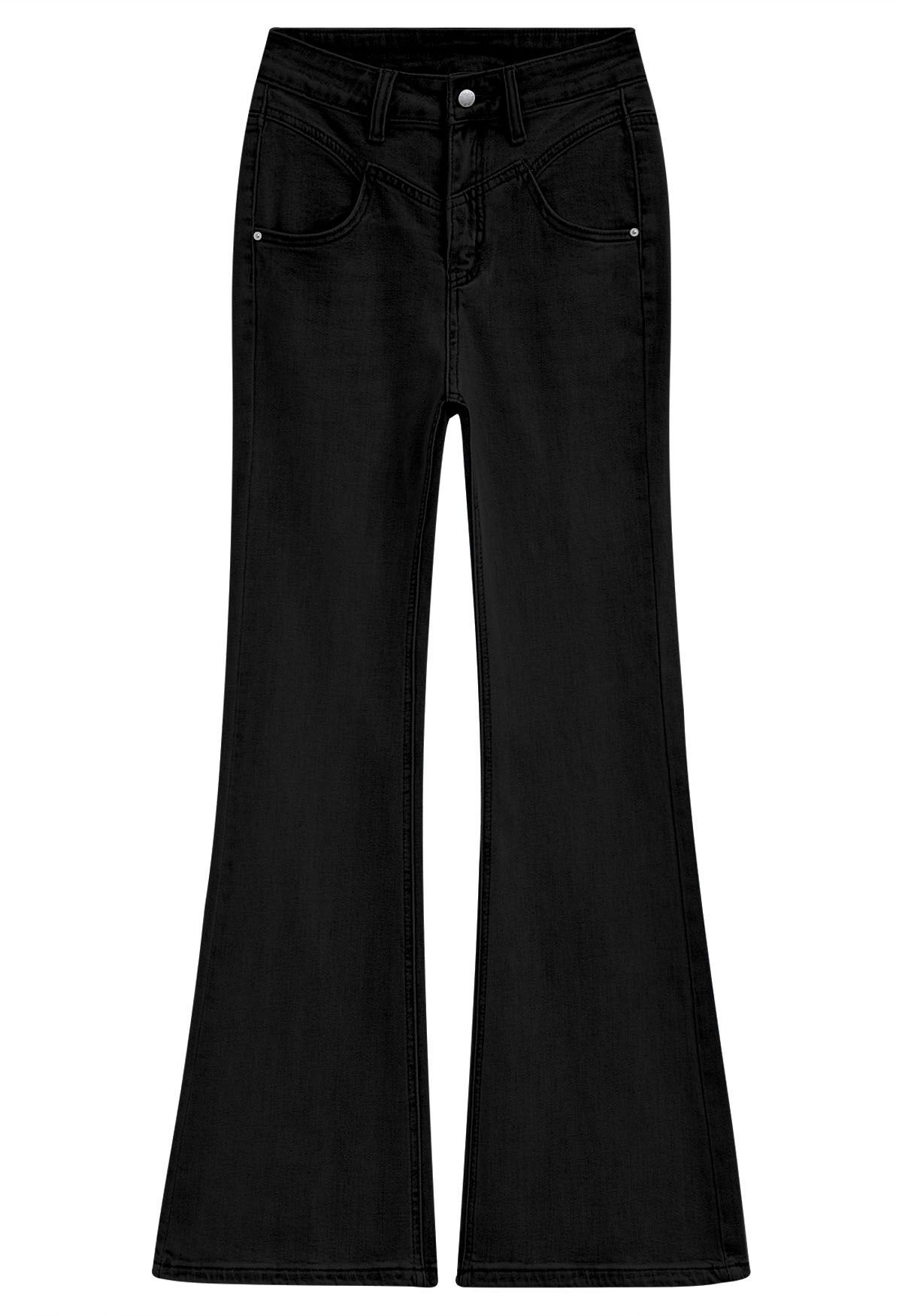 Flattering Stretchy Flare Leg Jeans in Black | Chicwish