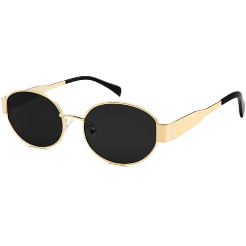 knliwkm Trendy Retro Oval Sunglasses for Women Gold Fashion Designer Shades Vintage 90s Style Classic Sun Glasses | Amazon (US)