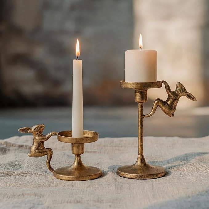 2 Pcs Easter Bunny Taper Candle Holder Gold Candlestick Holders Easter Bunny Decorations Vintage ... | Amazon (US)