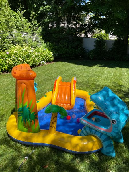 Outdoor inflatable dinosaur kiddie pool with a slide!!! So affordable and fun! great gift for littles to play outside with for hours! 

#LTKKids #LTKHome #LTKFamily