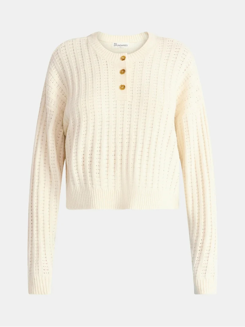 No Boundaries Pointelle Henley Pullover, Women's | Walmart (US)