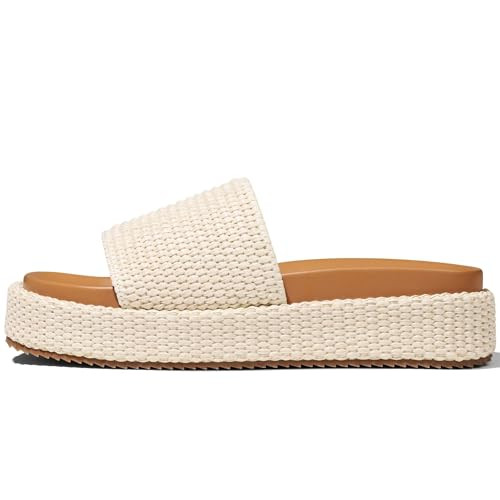 EQAUDES Espadrilles Platform Wedge Sandals Women Beige Raffia Slip On Dress Slides Comfortable Summer Beach Vacation Resort Slides | Amazon (US)
