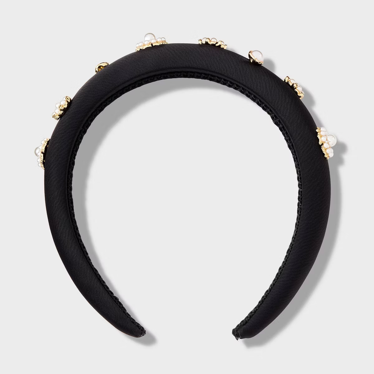 Satin Pearl and Stone Embellishment Padded Headband - A New Day™ Black | Target