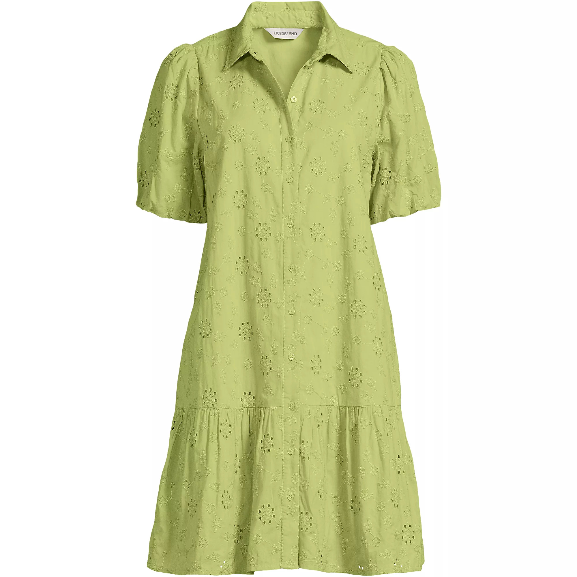 Women's Plus Size Elbow Sleeve Eyelet Knee Length Shirt Dress | Lands' End (US)