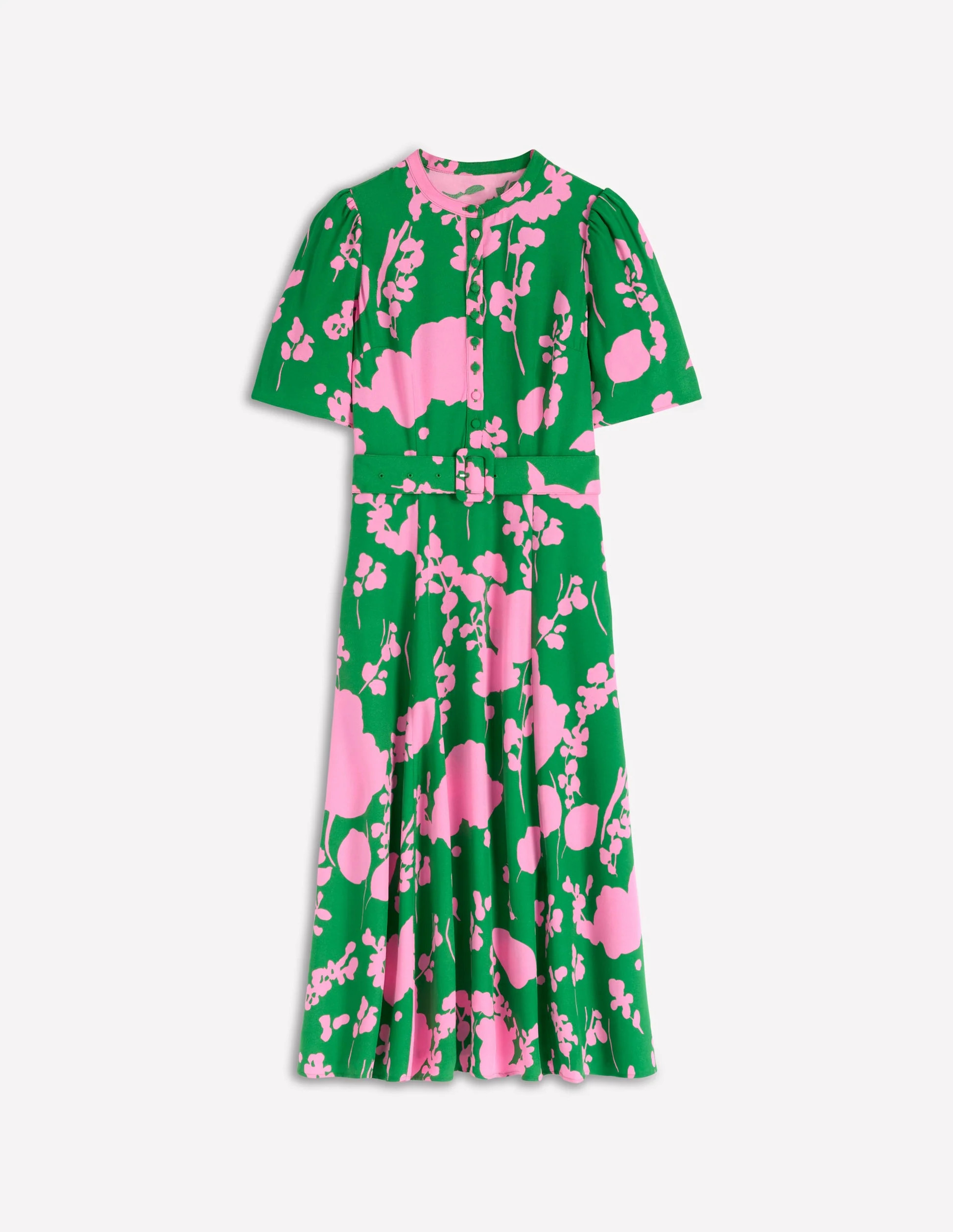 Kate Puff Sleeve Belted Dress-Highland Green, Dainty Sprigs | Boden (US)