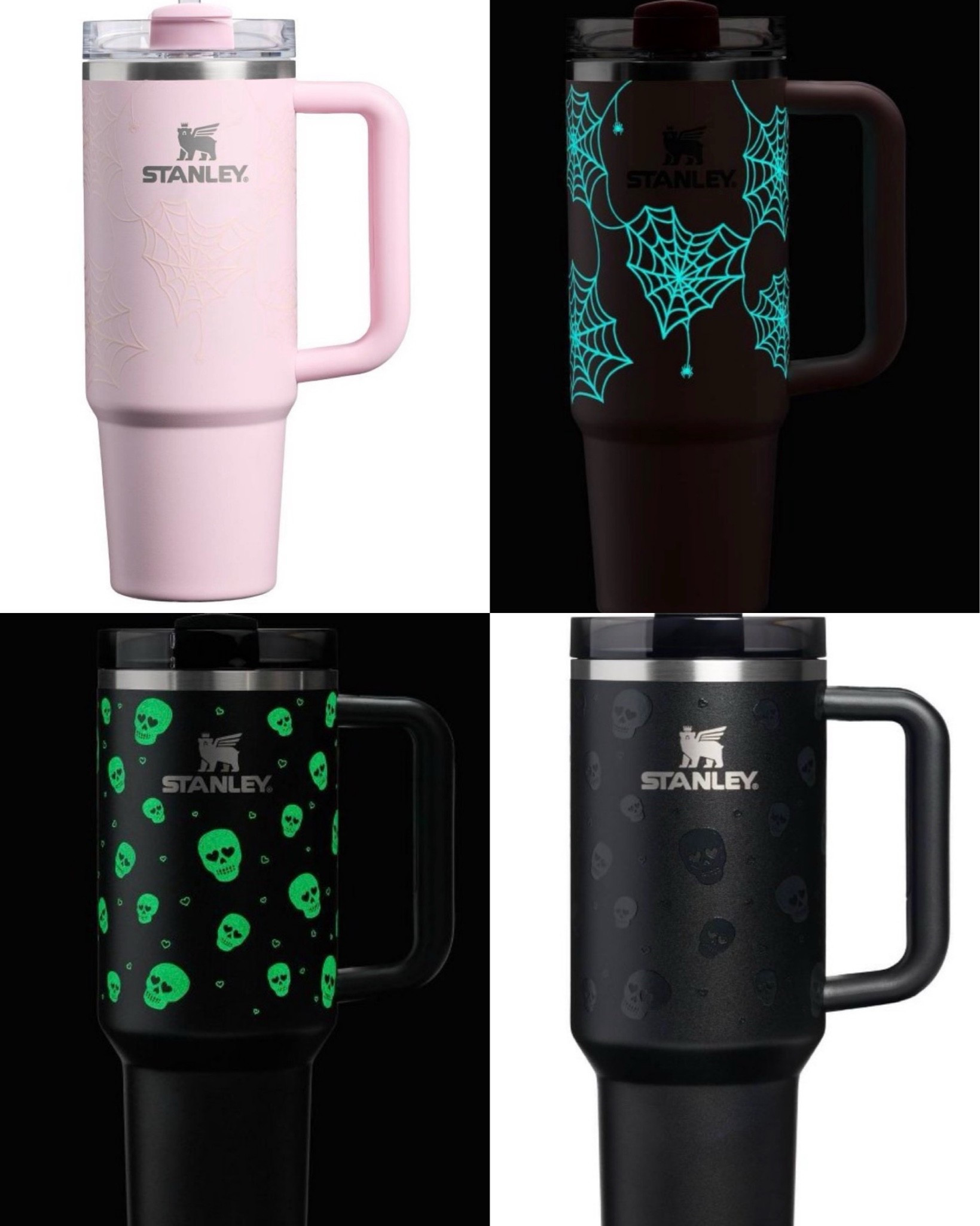 Halloween Stanley cups are available now! Pink with a glow in the dark heart spider web design. And black with a glow in the dark skull design. Which one is your favorite?

#LTKmomlife #LTKHome