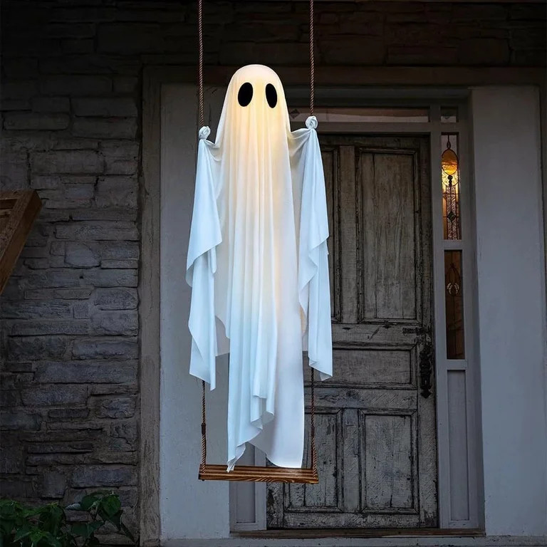 Halloween Decorations Outdoor, 5 FT Large Hanging Swing Ghost Halloween Decor with String Lights,... | Walmart (US)