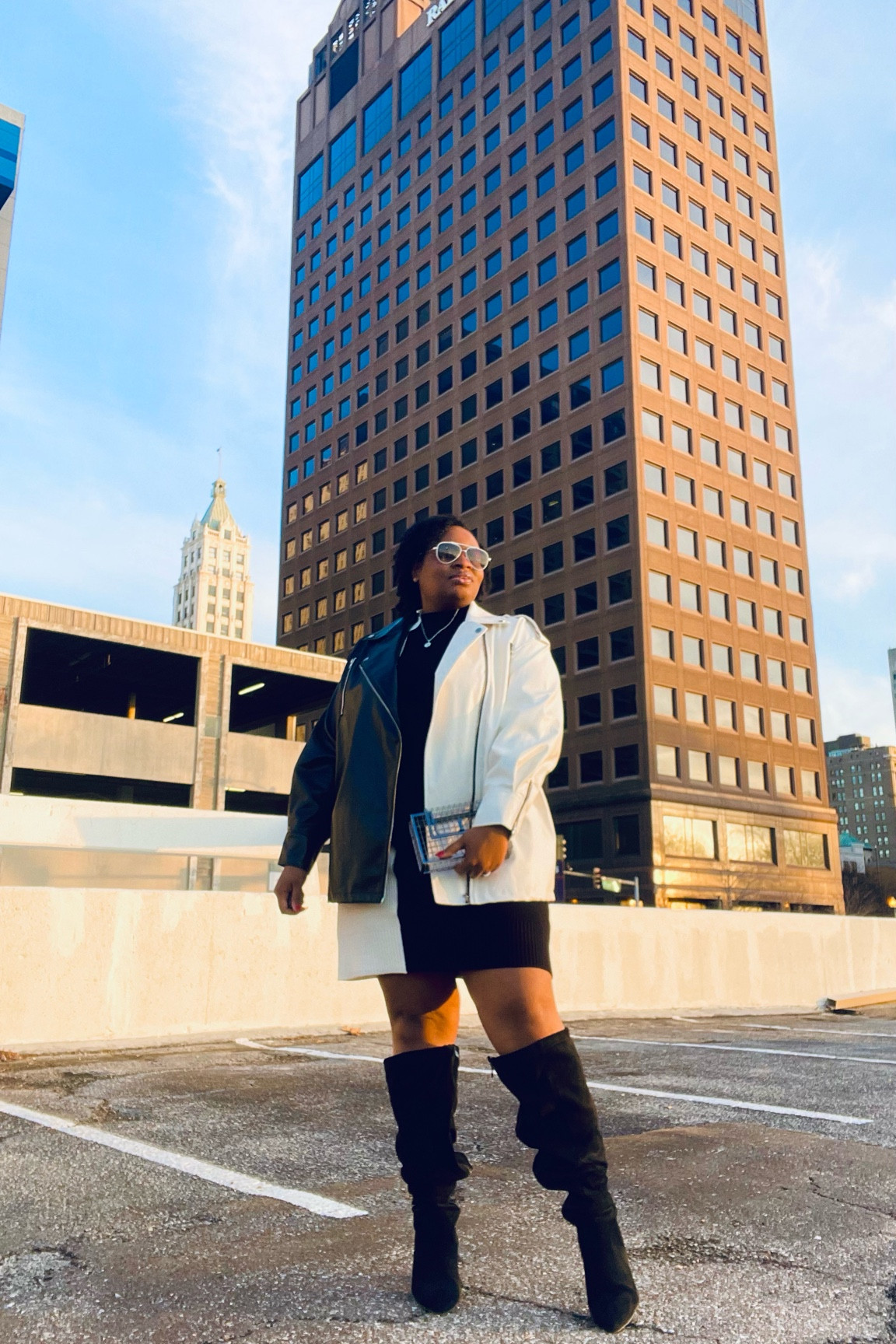 #sweaterdress #kneeboots #fauxleather #motojacket 

Black & White, such a chic mix! 🖤🤍

#LTKstyletip #LTKunder100 #LTKcurves